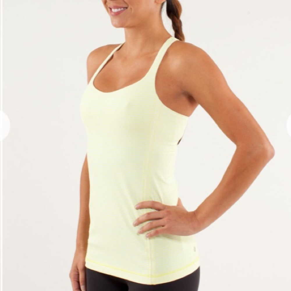 Lululemon Free to Be Tank Neon Yellow Stripe Sz 4 - Picture 2 of 9